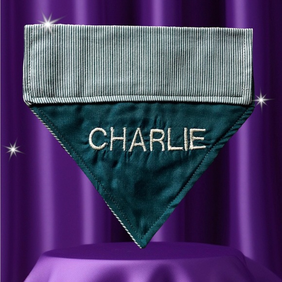 HANDMADE DOG BANDANA PERSONALIZED EMBROIDERED CHARLIE REVERSIBLE SLIP ON COLLAR - Picture 7 of 10